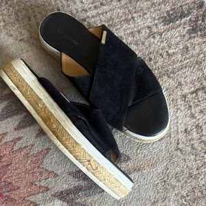 Calvin Klein Black Suede Platform Slide Sandal